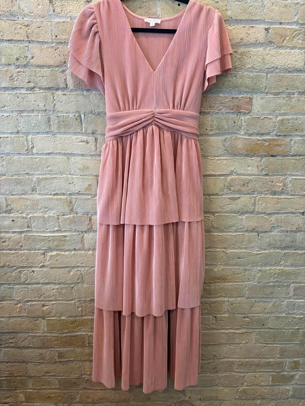 Dusty Rose Tiered Maxi Dress with Knotted Waist